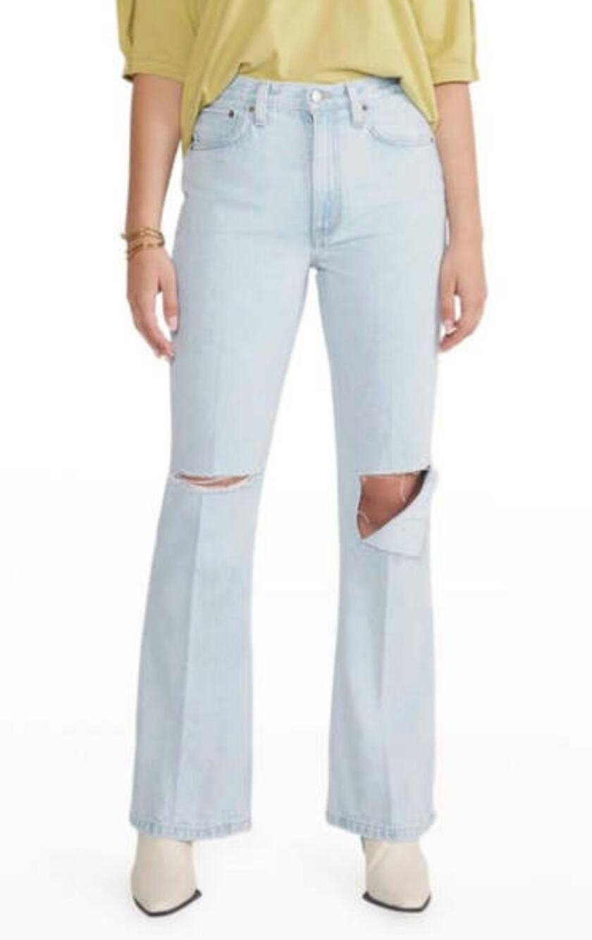 Etica Sasha Modern Flare in Sea Breeze Light Wash Size 26 Distressed Knee Rips
